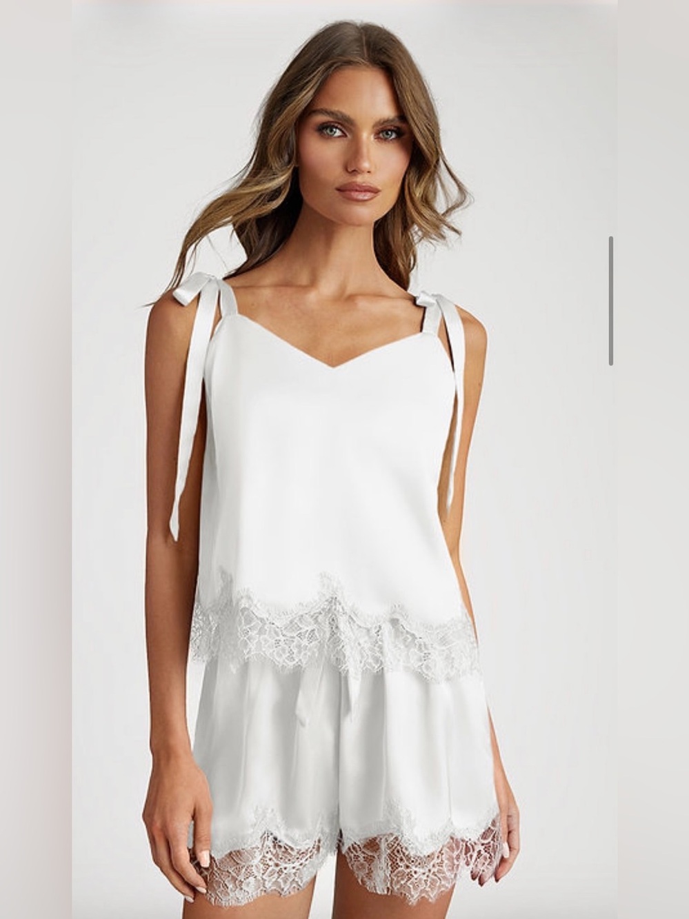 Satin and Lace Bow Cami and Shorts Pajama Set Azazie